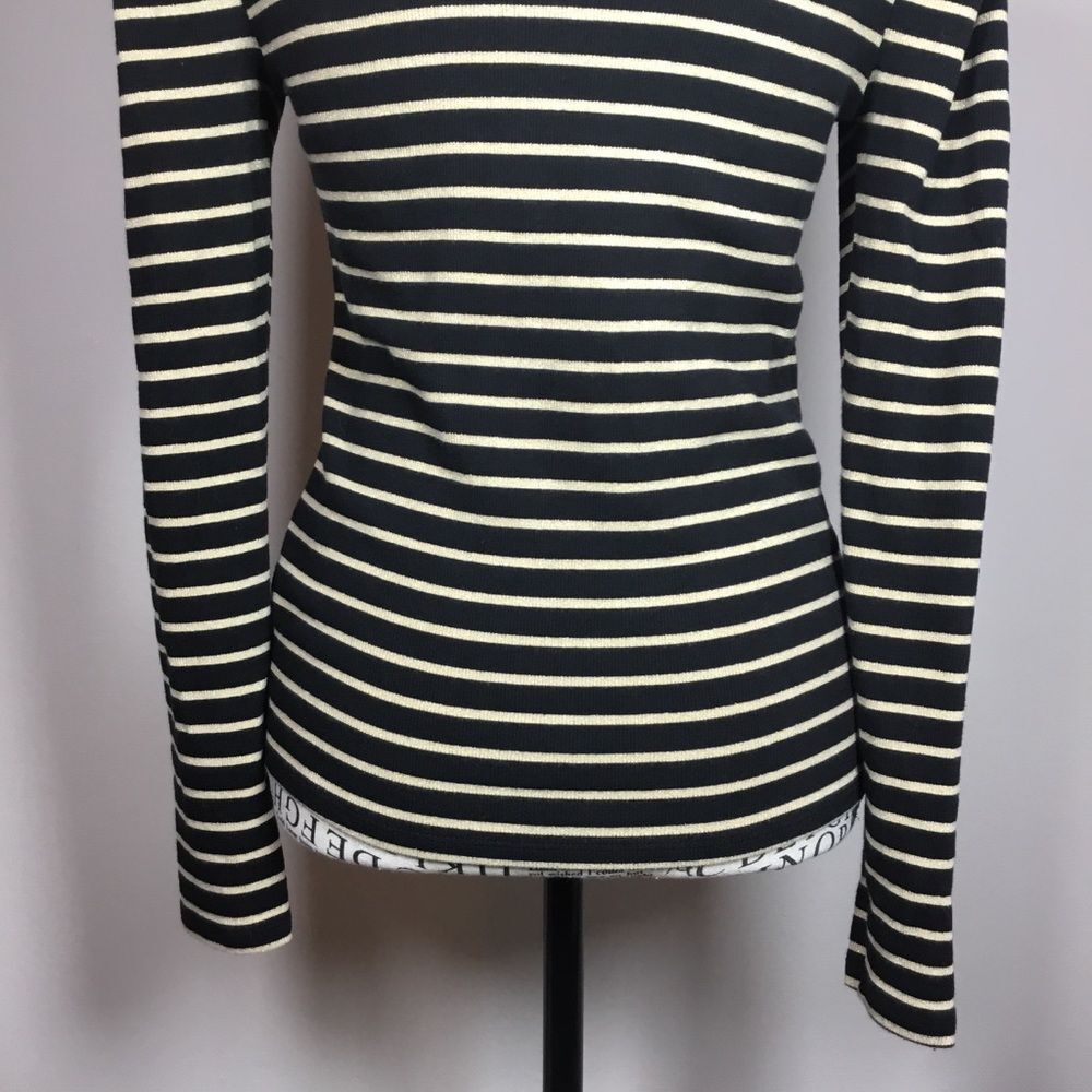 Puff sleeve high neck black gold striped sweater top elegant fancy party sz S - Picture 6 of 8
